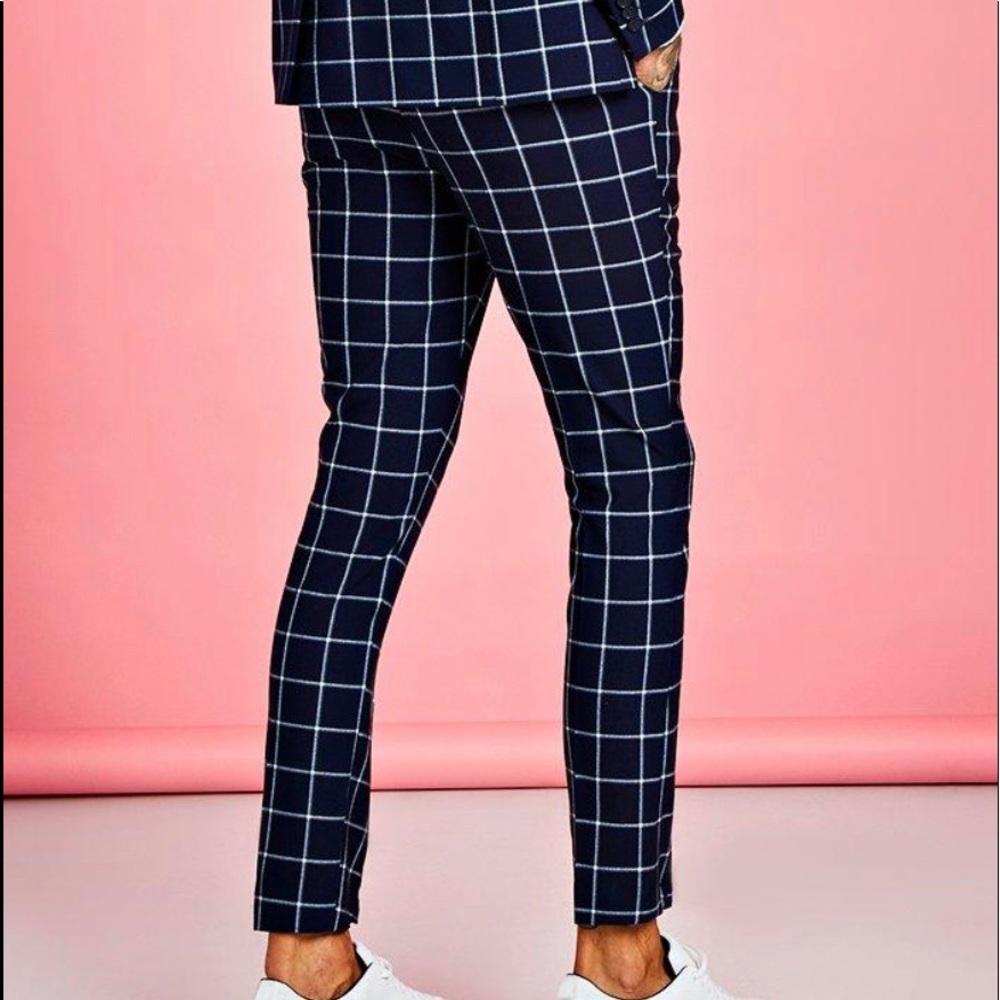 BOOHOO SKINNY LARGE SCALE WINDOWPANE CHECK SUIT PANTS Size 32R - Picture 2 of 8